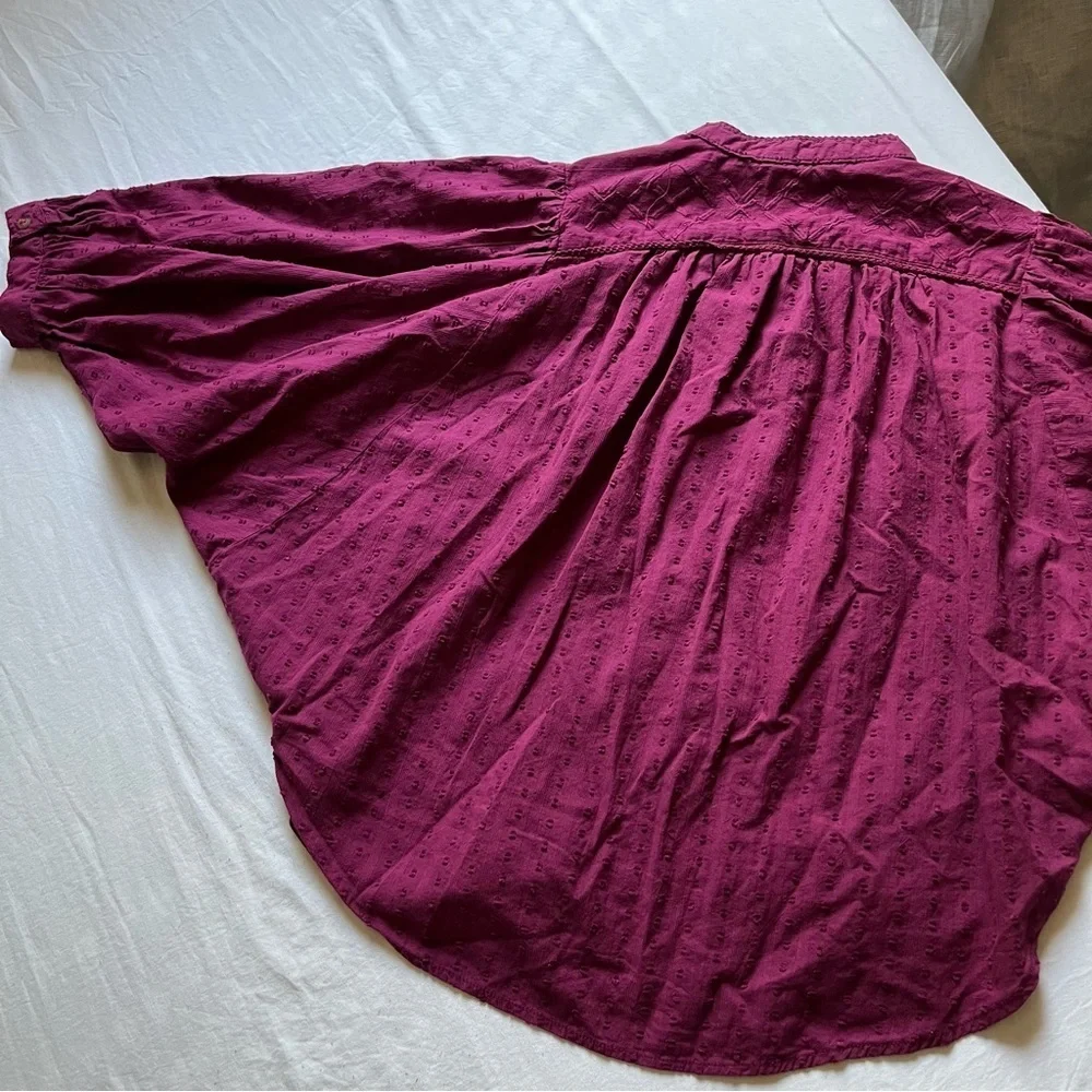 Pilcro and the Letterpress magenta purple Swiss dot batwing short sleeve blouse - Picture 4 of 7